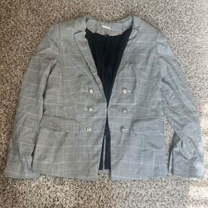 WHITE BLACK Houndstooth Plaid‎ Double Breasted Blazer Jacke Size 12